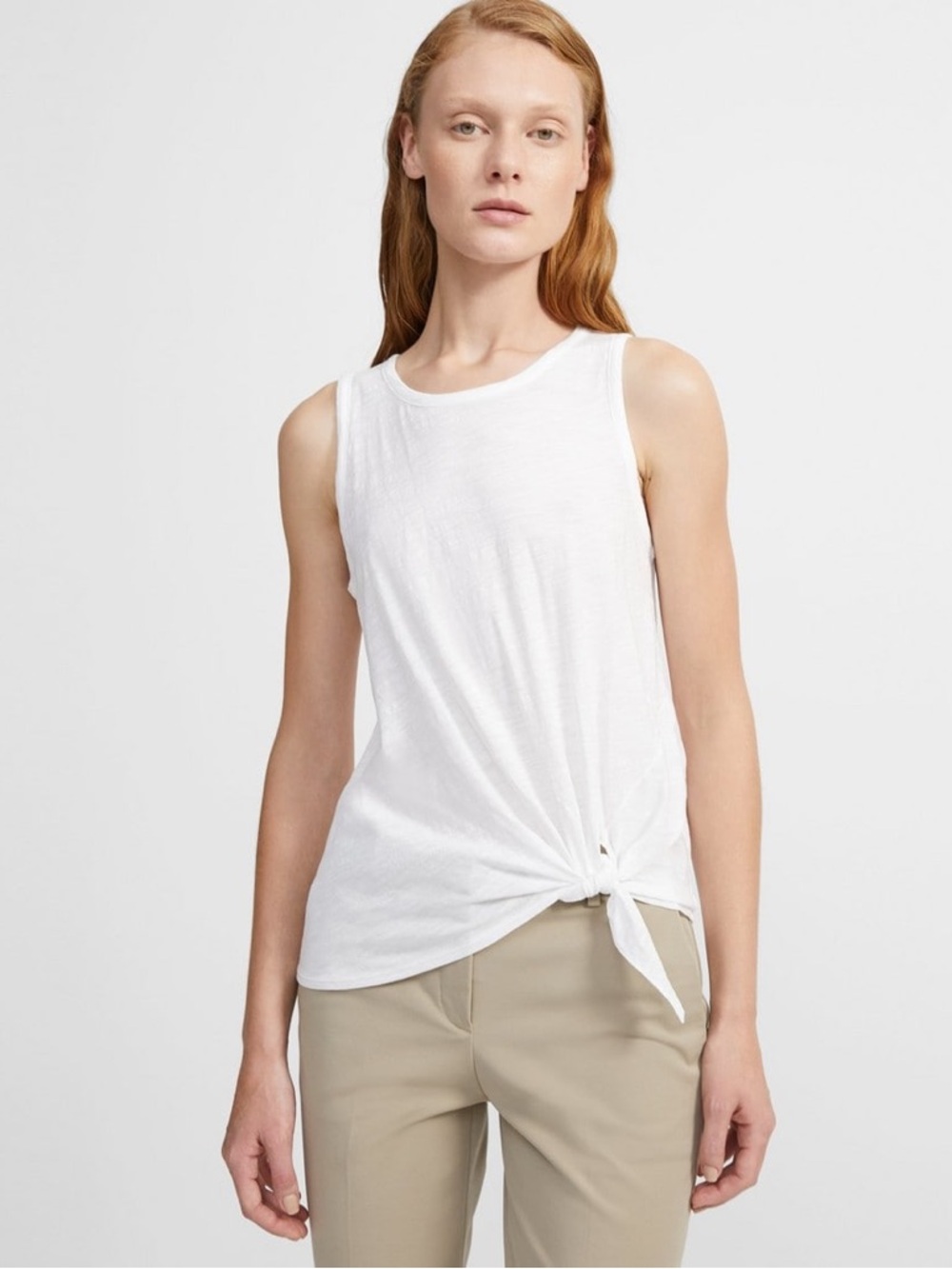 Theory White Tie-Front Sleeveless Tank Top - Small